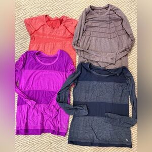 Oiselle Lot of 4 Long and short Sleeve Active Tops - Magenta, Coral, Taupe, Navy
